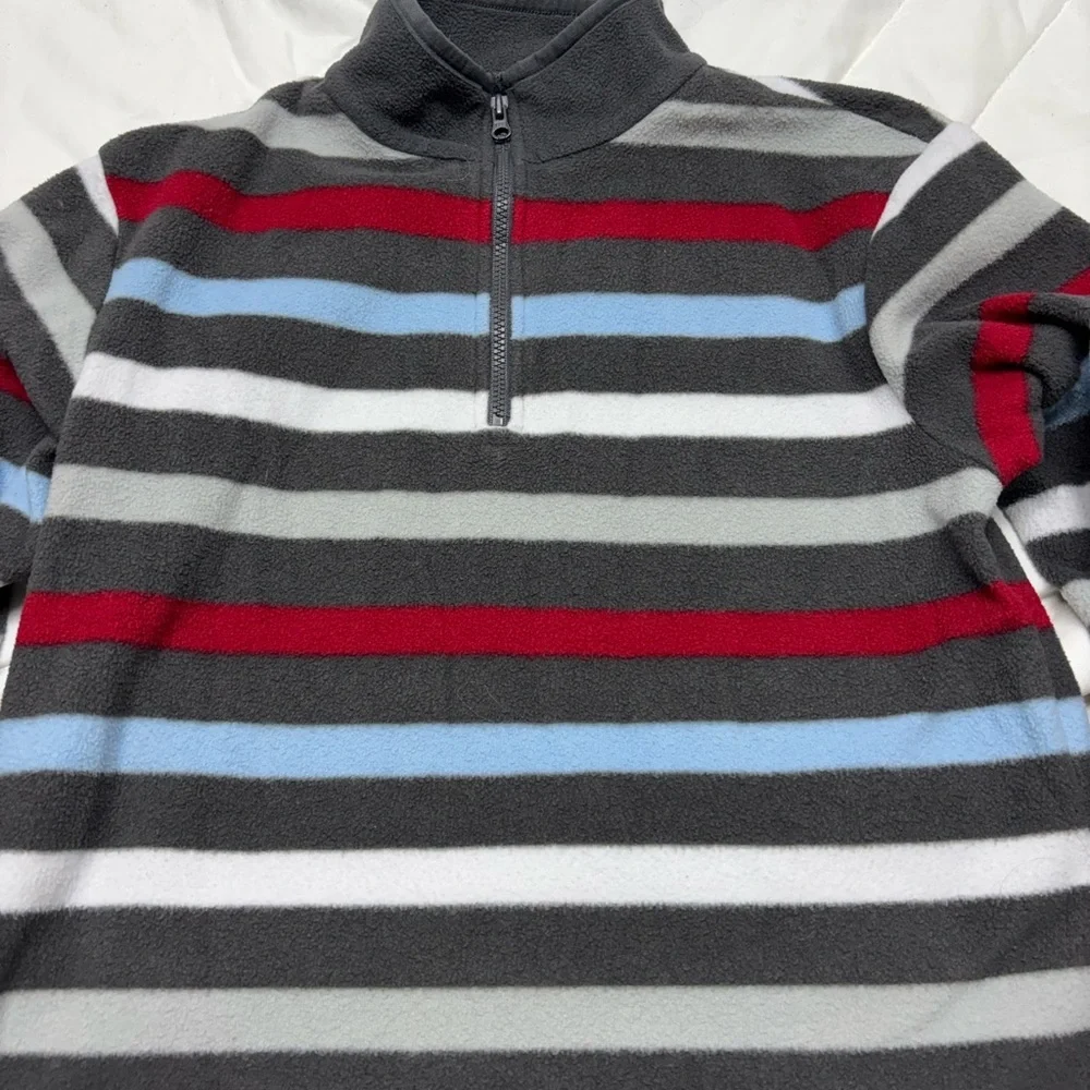 Gymboree Boys Zip-Up Sweater - Gray, Red, Blue Stripes- size 7-8- soft and warm